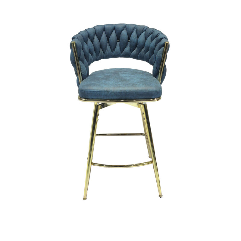 Blue Upholstered Bar Stools Set Of 2 With Swivel