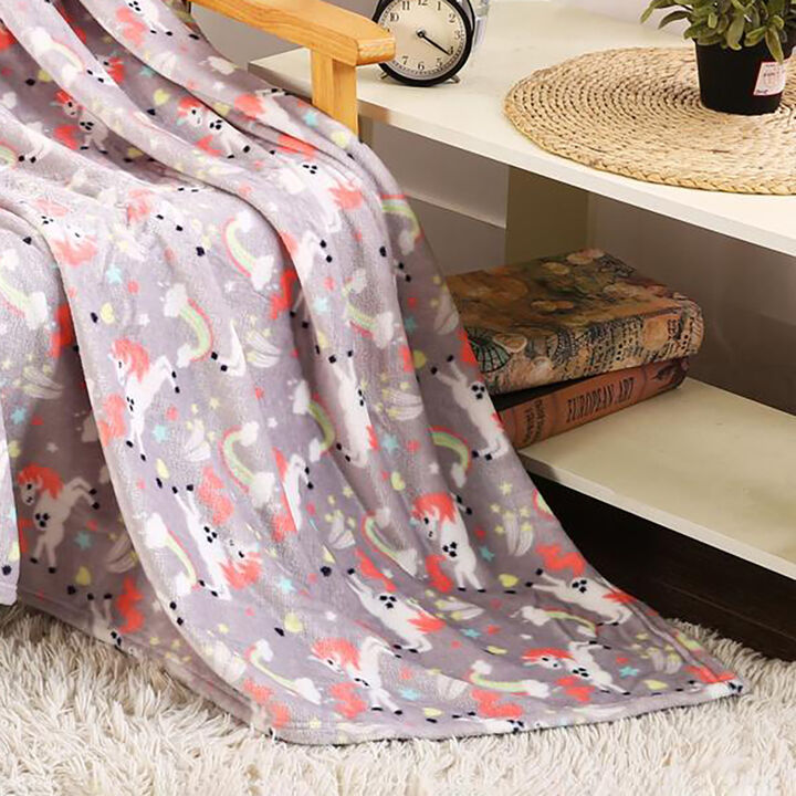 Plazatex Holiday Unicorn Design Micro Plush Throw Blanket - 50x60", Multicolor