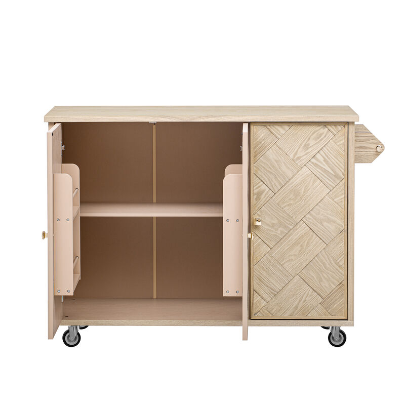 Merax Coastal Kitchen Island on Wheels with Internal Storage Rack