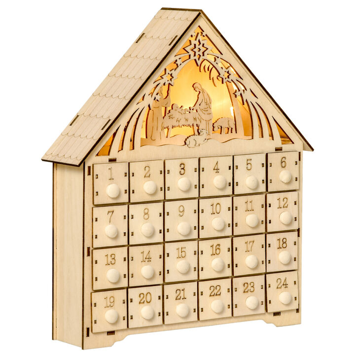 Christmas Advent Calendar Wooden Countdown House Décor w/ Bible Manger Scene