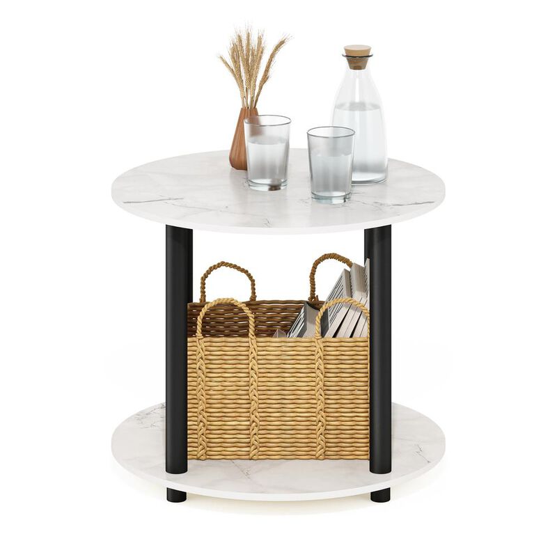 Furinno Turn-N-Tube Simple Design 2-Tier Round Wooden Coffee Table, Marble White