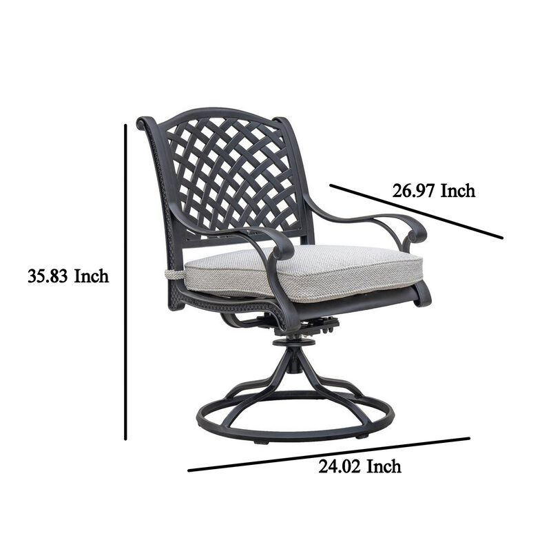 Zoe Outdoor Dining Swivel Rocker Chair Set of 2, Black Aluminium, Taupe