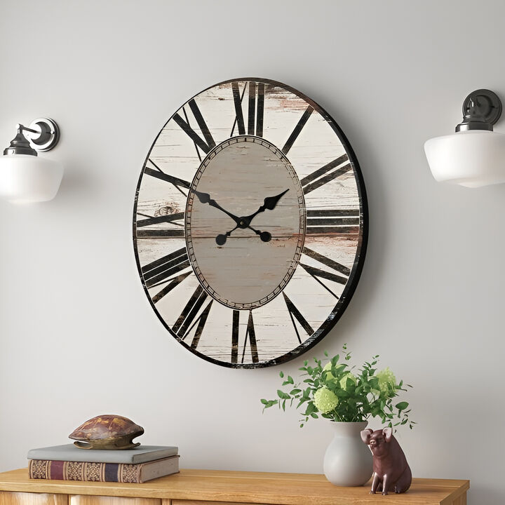 Distressed Paris Wood Wall Clock – Oversized Vintage Design for Elegant Home Decor