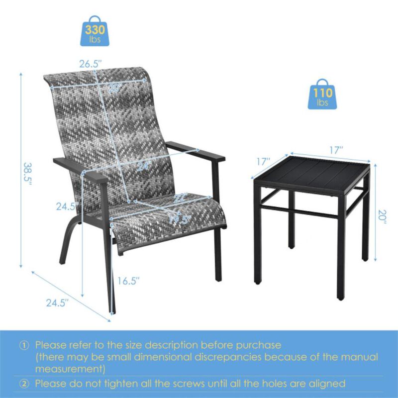 Hivvago 3 Pieces Patio Rattan Bistro Set with High Backrest and Armrest