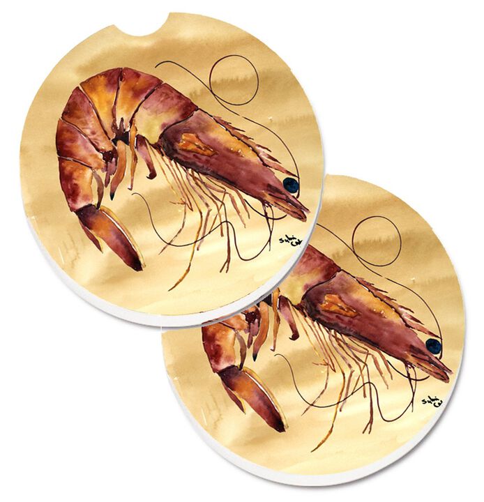 Caroline's Treasures Shrimp Set of 2 Cup Holder Car Coasters 8161CARC, 2.56, Multicolor