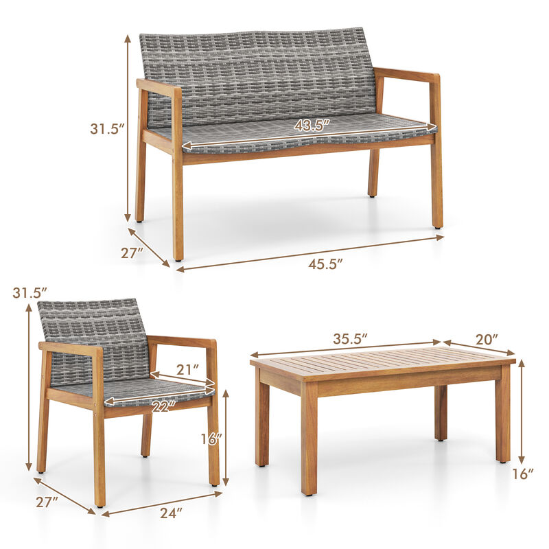 4-Piece Patio Furniture Set with Loveseat, Single Chairs & Coffee Table for Outdoor Living