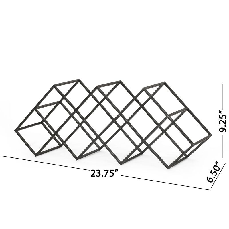 Wine Rack with Diamond Slots, 24 Inch Compact Design, Matte Black - Benzara