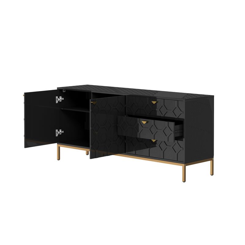 28 in. H Blue 2 Door Storage Cabinet with 3 Drawers