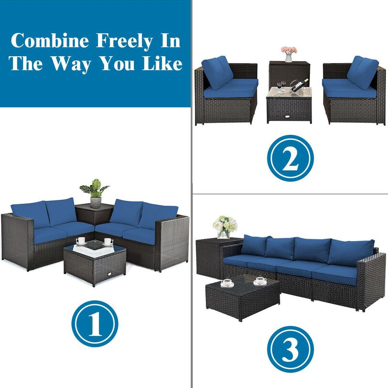 4 Pieces Outdoor Patio Rattan Furniture Set with Cushioned Loveseat and Storage Box