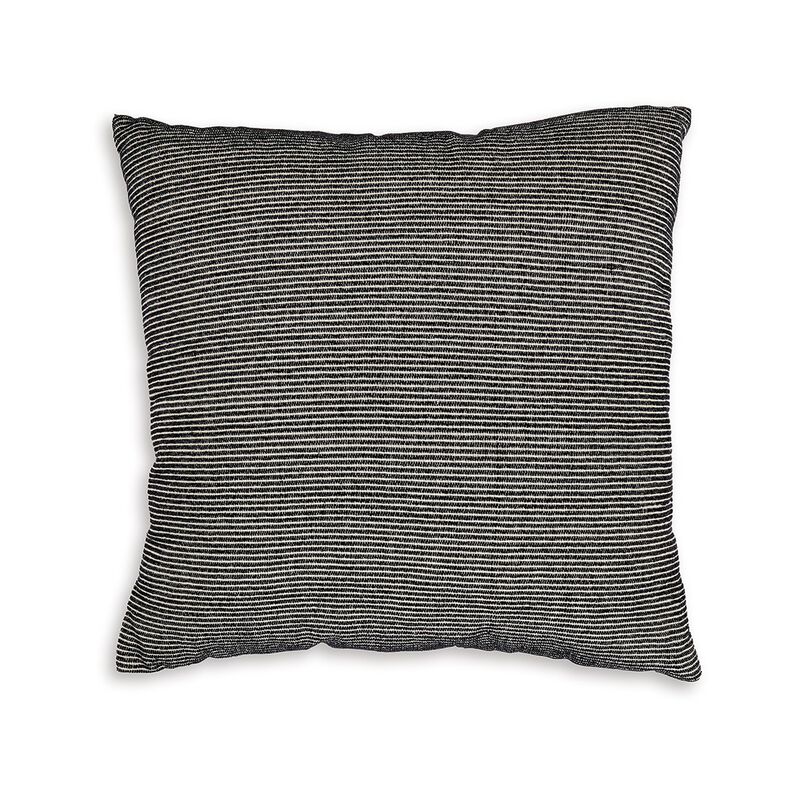 Square Accent Throw Pillow, 20 Inch, Striped Black Cotton, Gray Brown - Benzara