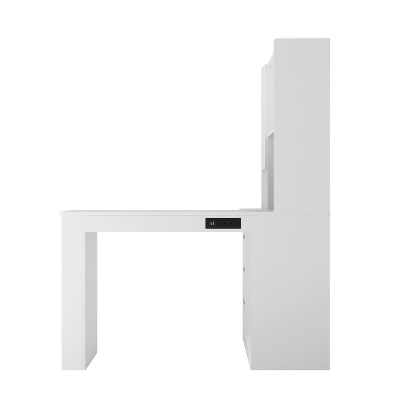Space-Saving L-Shaped Desk with Ample Workspace, Built-In Charging Station