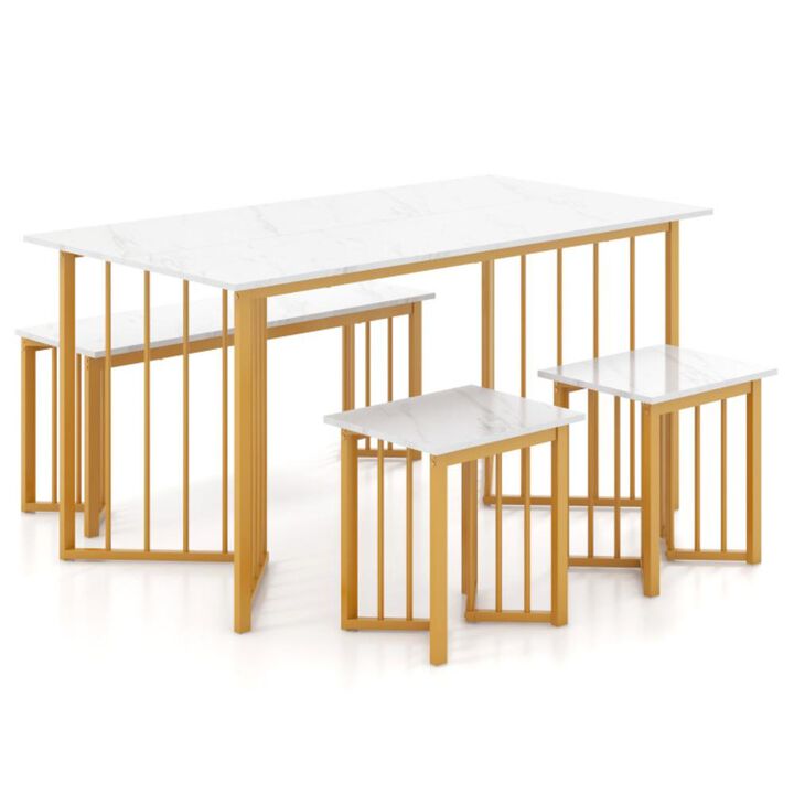 Hivvago 4 Piece Dining Table Set with Bench and 2 Stools