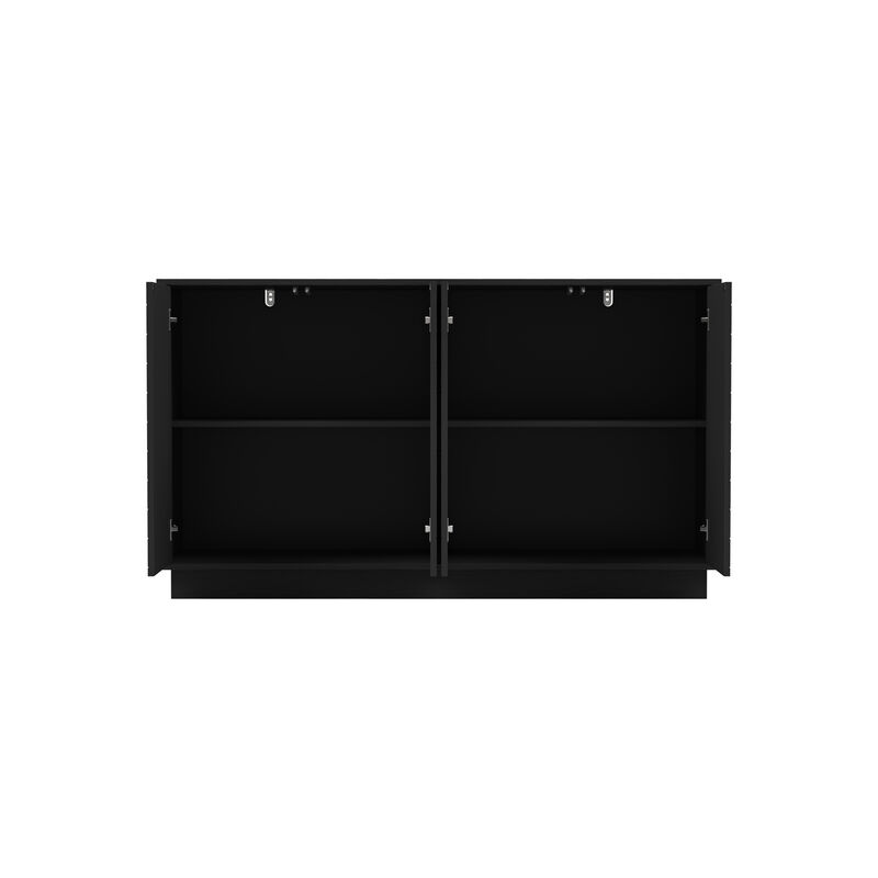 FUFU&GAGA Modern Black Sideboard Cabinet with 4 Doors, Adjustable Shelves, Engineered Wood (55.1" W x 15.7" D x 31.5" H), Black