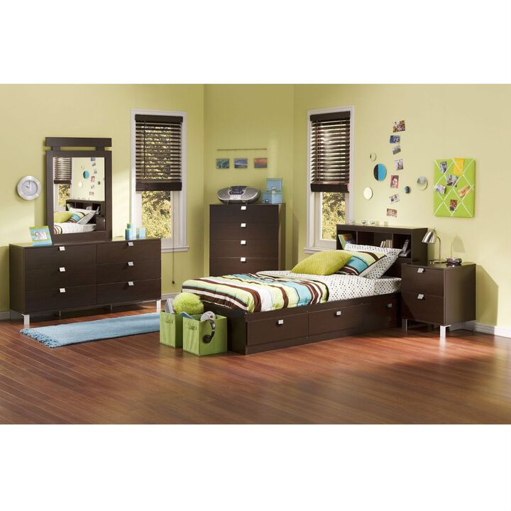 QuikFurn Twin size Contemporary Bookcase Headboard in Chocolate Finish