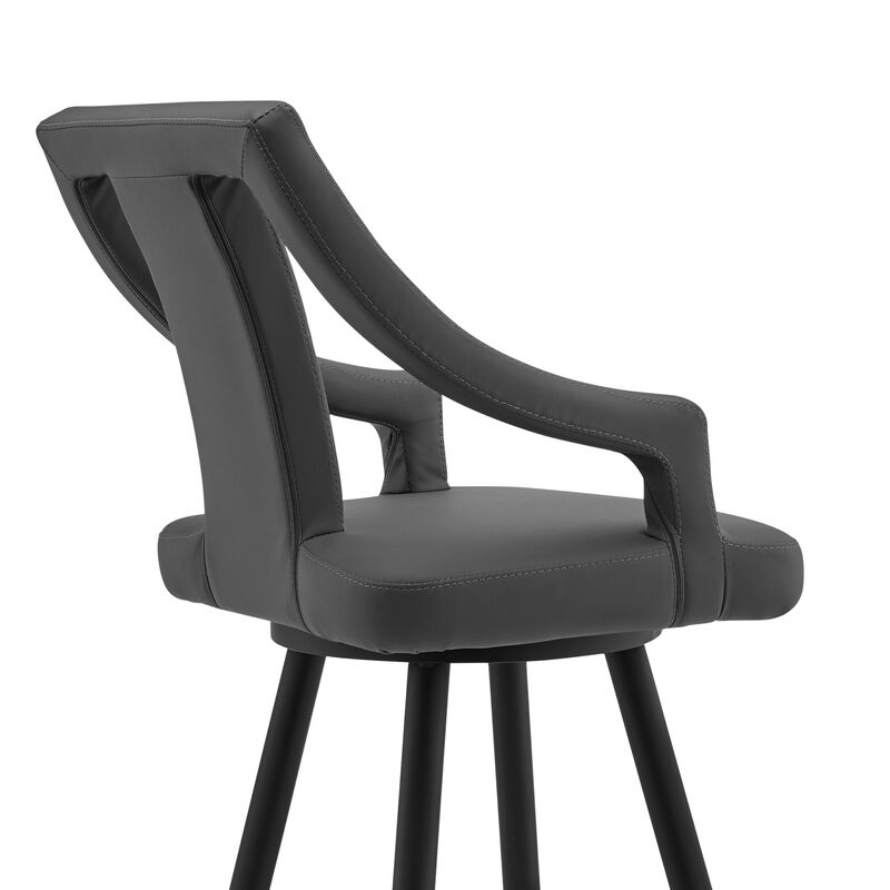 Maxen Gray Faux Leather and Black Metal Swivel Bar Stool