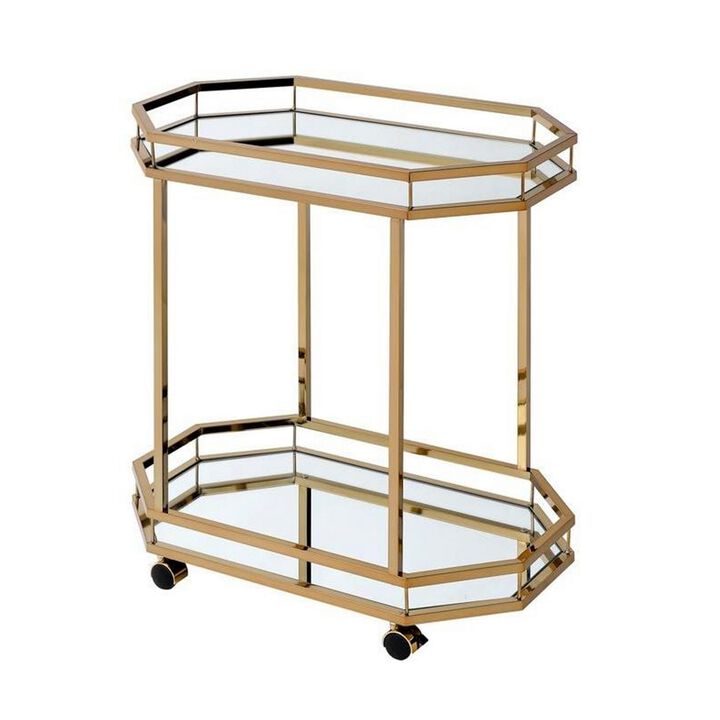 Metal Serving Cart, Mirror & gold-Benzara