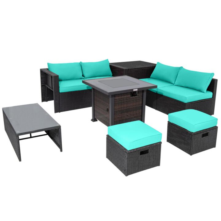 Hivvago 9 Pieces Patio Furniture Set with 32" Fire Pit Table and 50000 BTU Square Propane Fire Pit