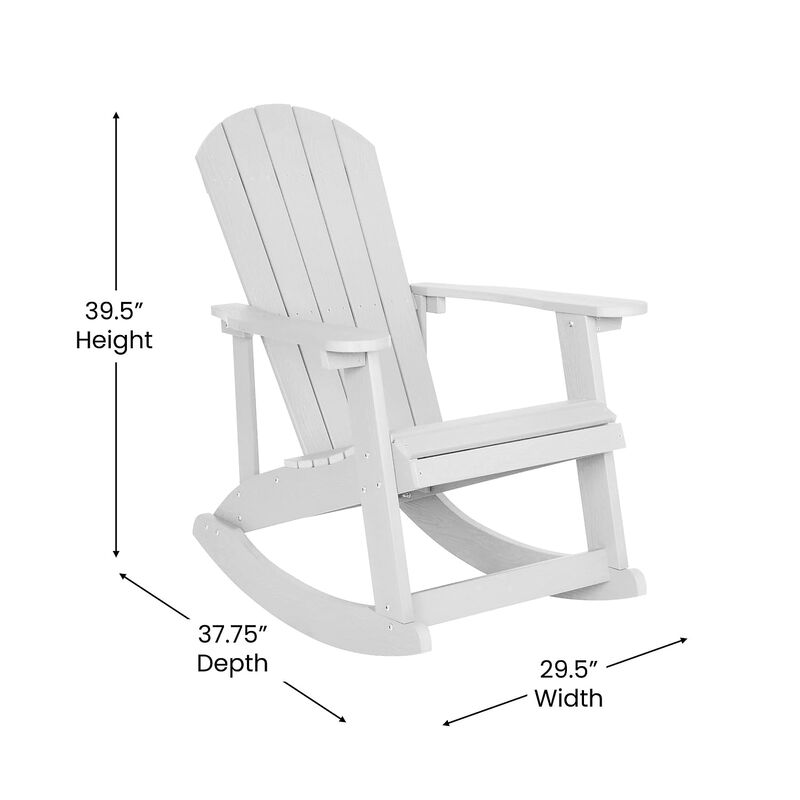 Flash Furniture Savannah Poly Resin Wood Adirondack Rocking Chair - All Weather White Polystyrene - Stainless Steel Hardware