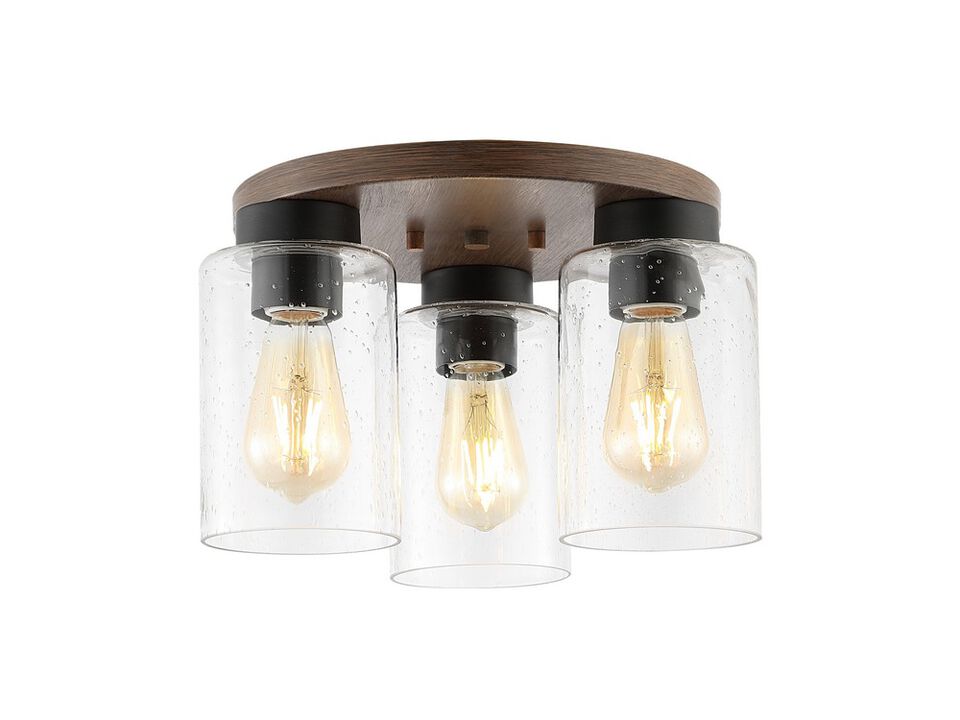 Nola 3-Light Bohemian Farmhouse Iron/Seeded Glass LED Semi Flush Mount