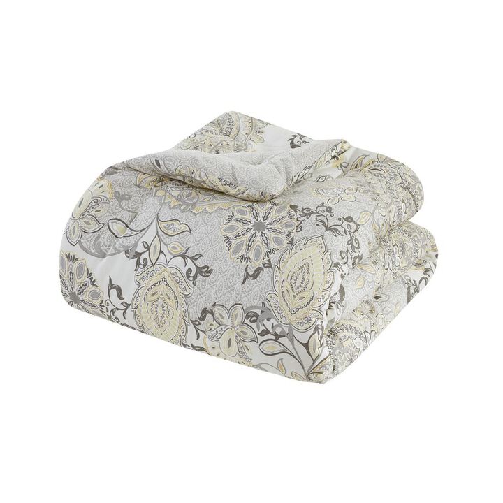 Belen Kox 8 Piece Cotton Floral Printed Reversible Comforter Set, King, Yellow, Belen Kox