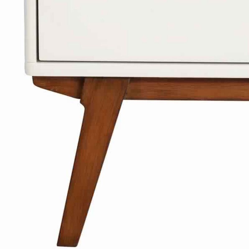 2 Drawer Wooden Nightstand with Angled Legs, White and Brown-Benzara