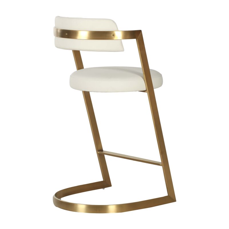 Cid Sandra Counter Height Stool Chair, Beige Pleather, Gold Steel Frame - Benzara