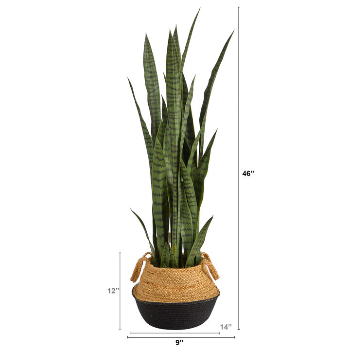 Hivvago 46" Sansevieria Artificial Plant in Boho Chic Handmade Cotton & Jute White Woven Planter