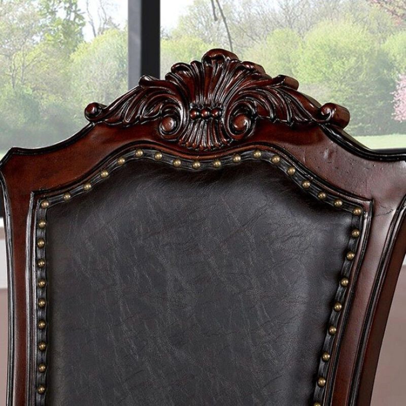 2 PCS Brown Cherry Side Chairs with Black Leatherette Seats