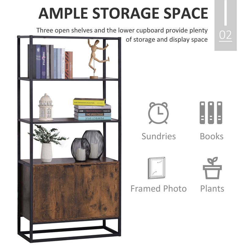 Rustic Brown Organizer: Tall Cabinet with Open Shelves for Living Room