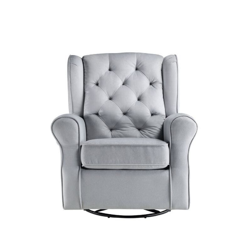 35 Inch Accent Swivel Chair, Glider, Tufted Back, Gray - Benzara