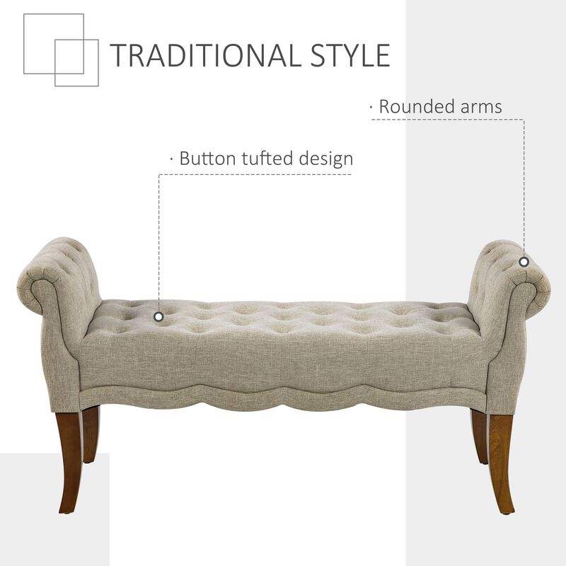 Beige Entryway Bench: Traditional Button-Tufted Shoe Storage