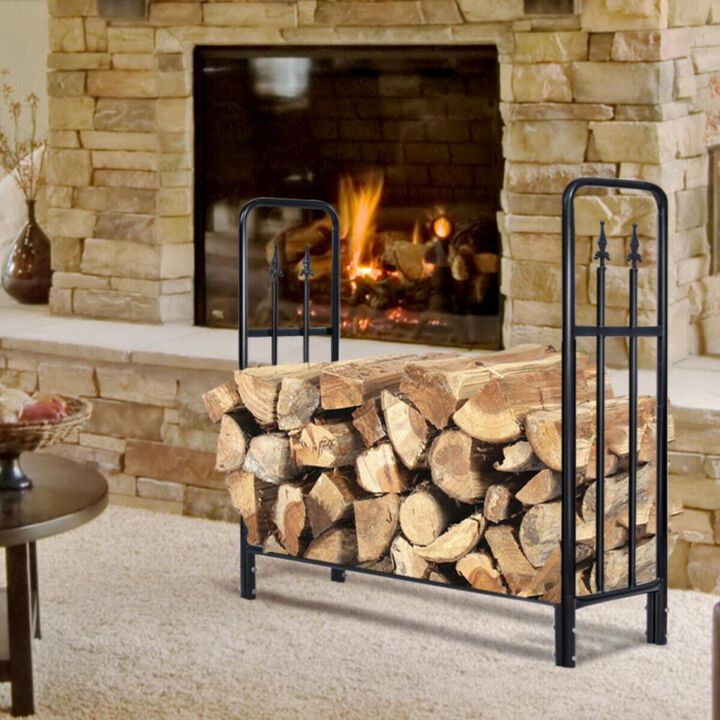 Hivvago 4 Feet Outdoor Heavy Duty Steel Firewood Wood Storage Rack
