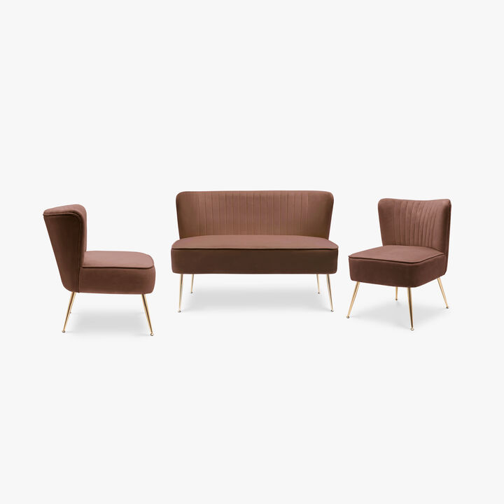 WestinTrends Mid Century Modern Tufted Velvet Loveseat Sofa and Chair Set