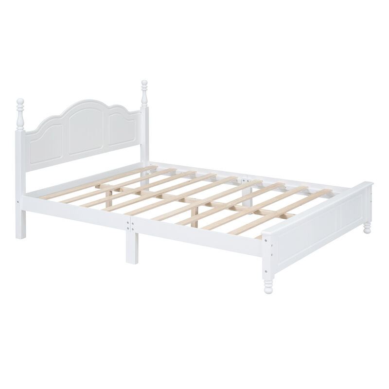 3-Pieces Bedroom Sets, Queen Size Wood Platform Bed And Two Nightstands-White