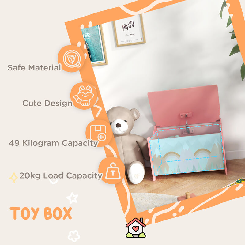 Toy Box with Lid, Toy Chest Storage Organizer for Bedroom with Safety Hinge, Cute Animal Design, Pink