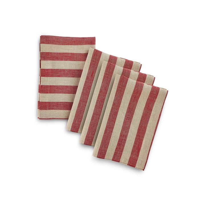 Solino Home 100% Pure Linen Dinner Napkins 20 x 20 Inch Set of 4 | Sorrento Stripe