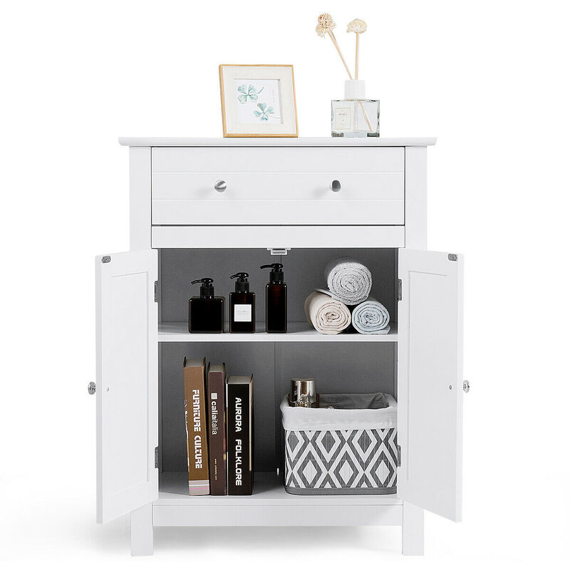Costway Bathroom Storage Cabinet Free Standing Large Drawer W/Adjustable Shelf White