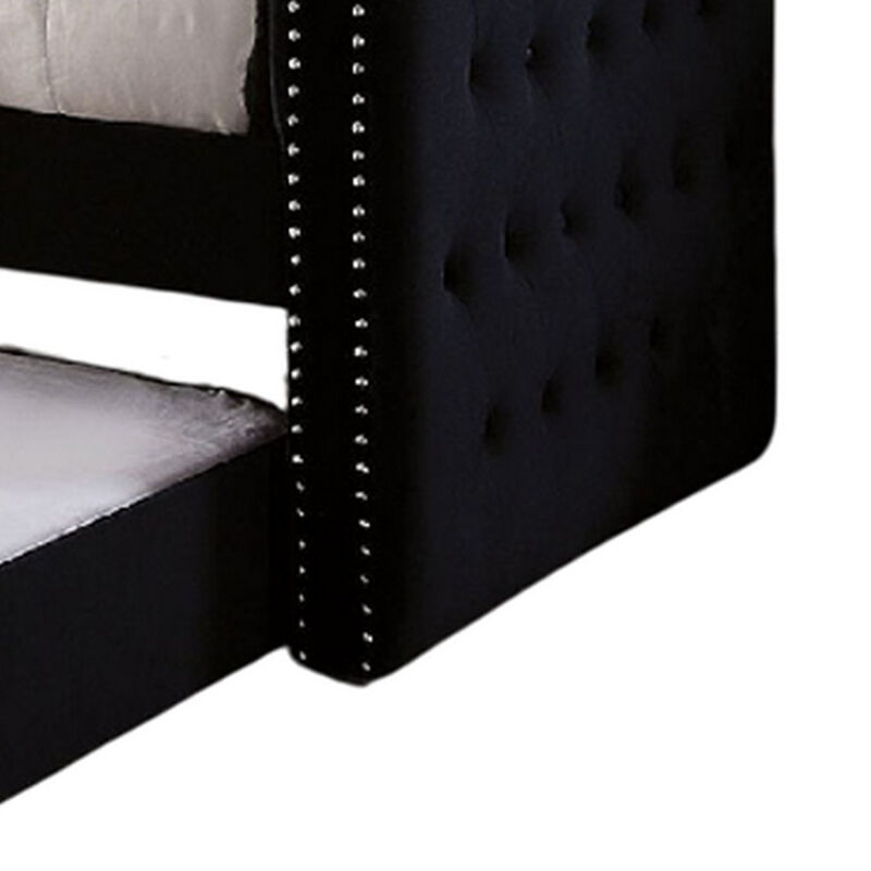 Suzo Daybed with Trundle, Black Flannelette Upholstery, Nailhead Trim - Benzara