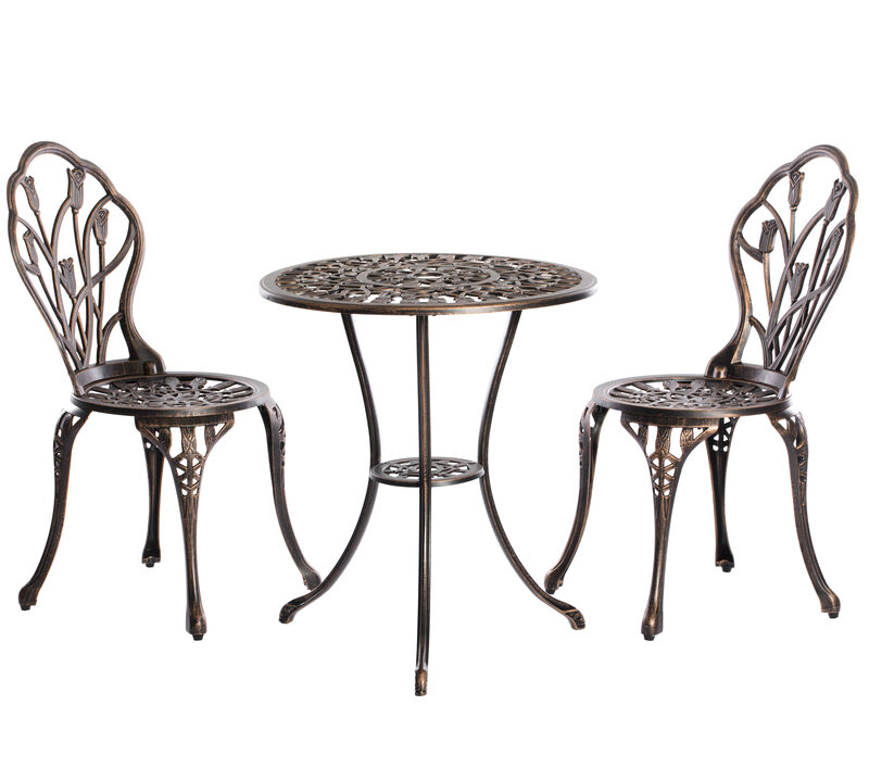 Indoor and Outdoor Bronze Dinning Set 2 Chairs with 1 Table Bistro Patio Cast Aluminum.