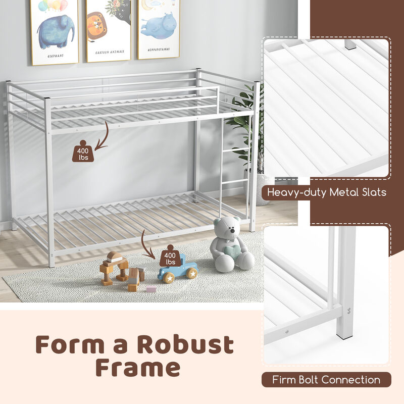 Low Profile Twin Over Twin Metal Bunk Bed with Full-length Guardrails
