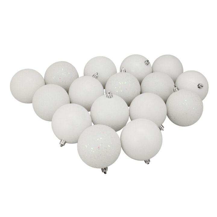 16ct Winter White Shatterproof 4-Finish Christmas Ball Ornaments 3" (75mm)