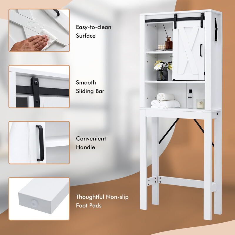 Costway Over the Toilet Bathroom Storage Cabinet with Sliding Barn Door & Adjustable Shelf