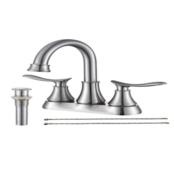 Modern Bathroom Faucet, 2-Handle Vanity Sink Faucet with Drain & Water Supply Hoses