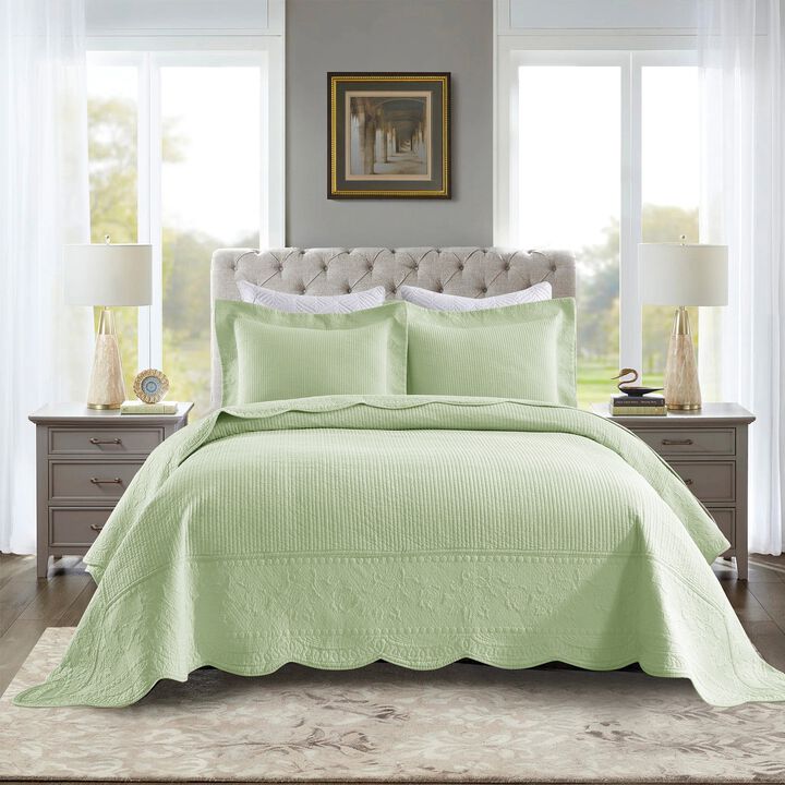 MarCielo 3 PCS 100% Cotton Oversized Bedspread Set Lightweight Quilt Set TG - King
