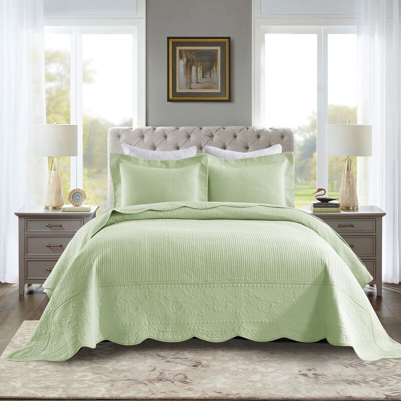 MarCielo 3 PCS 100% Cotton Oversized Bedspread Set Lightweight Quilt Set TG - King