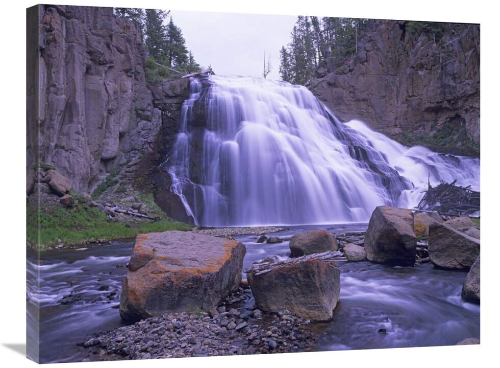 Gibbon Falls cascading into river, Yellowstone National Park, Wyoming-Canvas Art-32x24