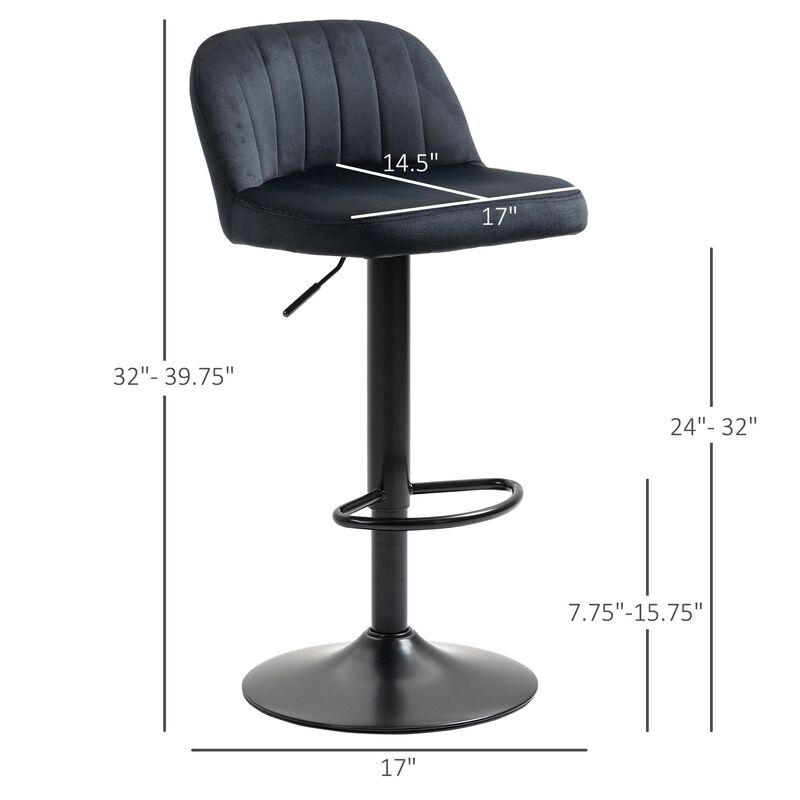 Black Bar Comfort: Adjustable Swivel Stools with Velvet-Touch Fabric