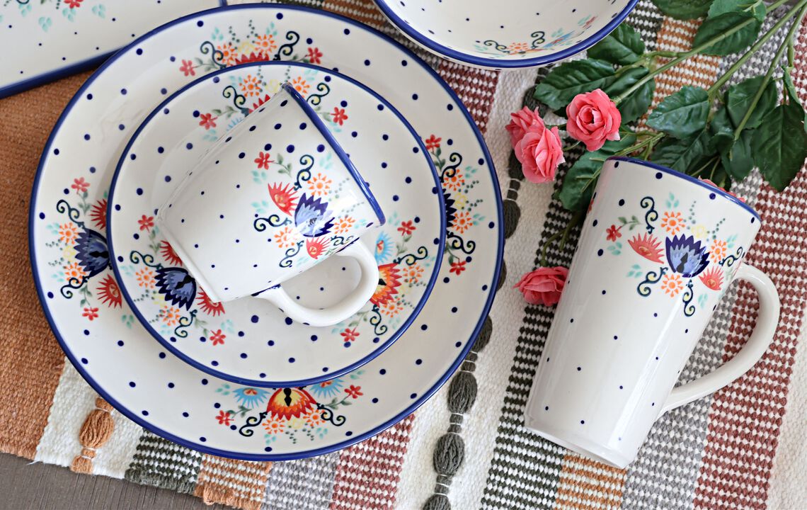 Blue Rose Polish Pottery Desert Flower Dessert Plate