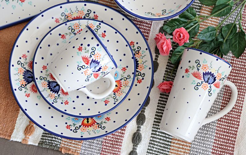 Blue Rose Polish Pottery Desert Flower Dessert Plate
