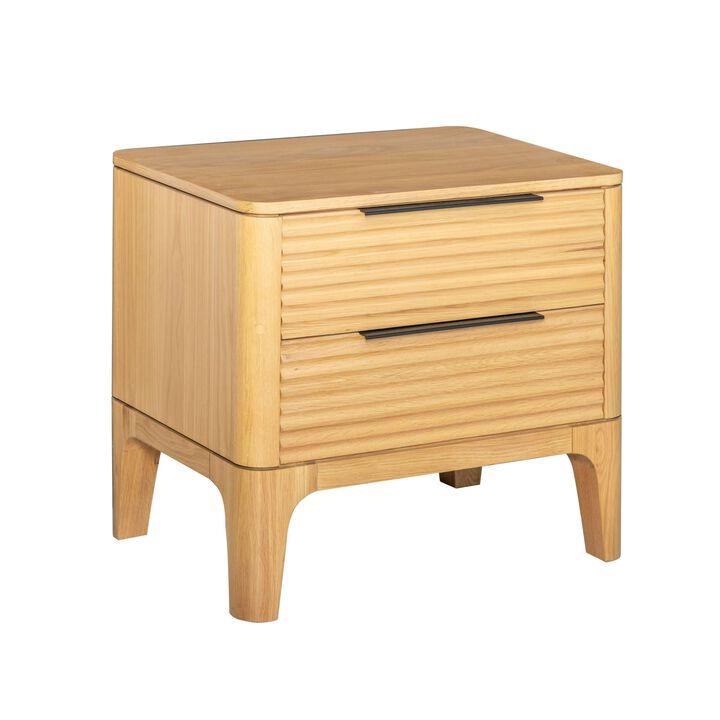 Cid Jima 26 Inch Nightstand, 2 Drawers, Solid Wood in Natural Oak Finish - Benzara